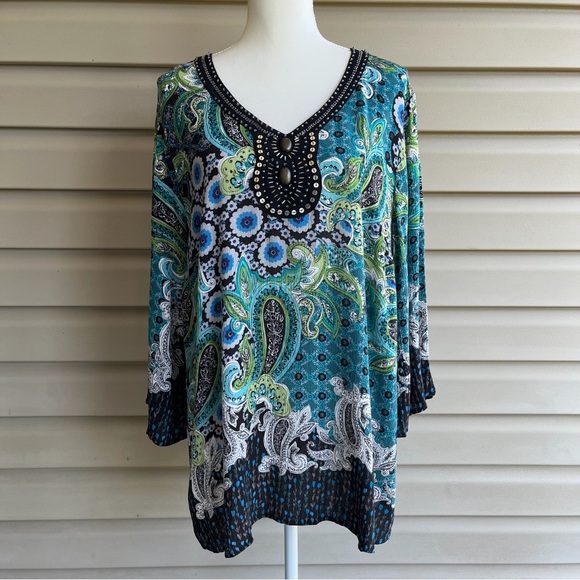 Dress Barn Tops - •Dress Barn• Long Sleeved Embellished Tunic Top - Size 1X